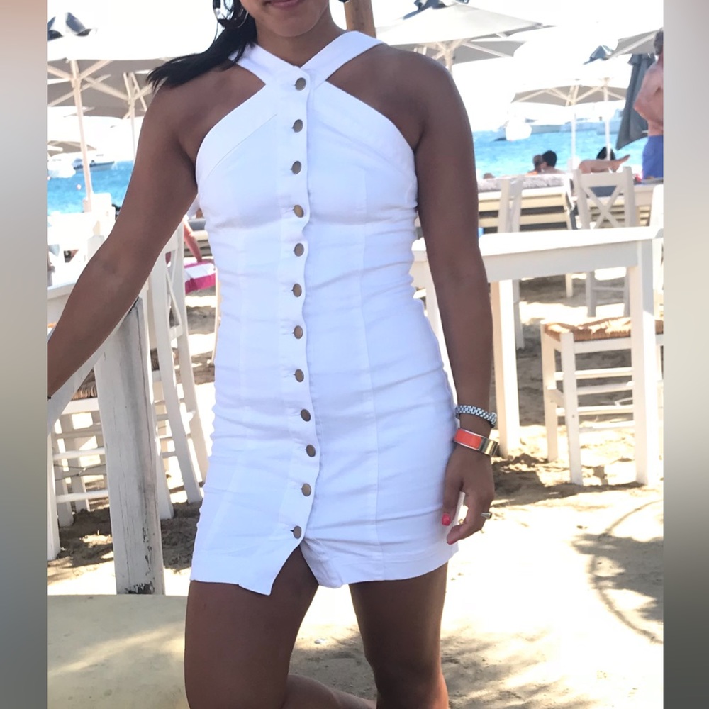 White button up Olivaceous denim dress